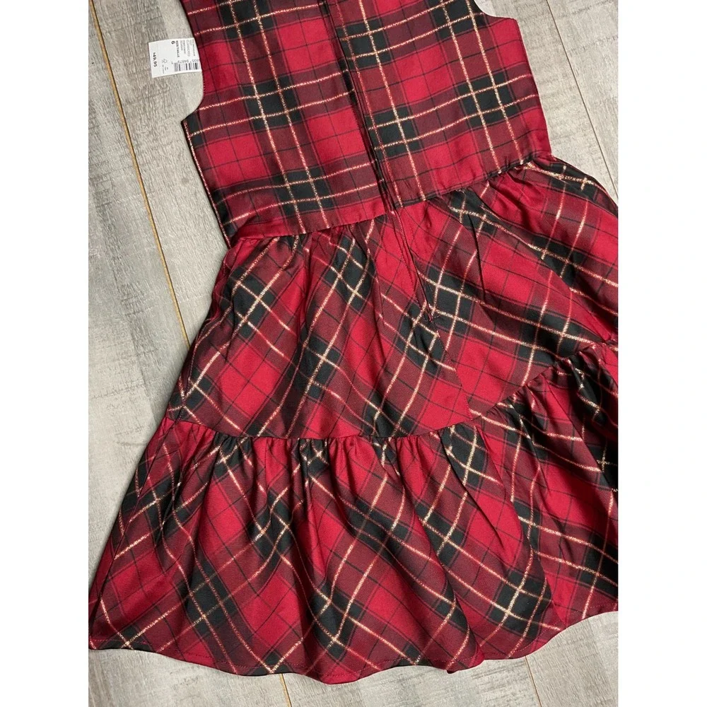 Childrens Place Girls Red Plaid Gold Metallic Holiday Party Dress Size 6 NWT